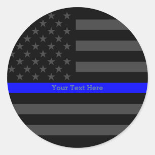 Accent Thin Blue Line Personalised Black US Flag Classic Round Sticker
