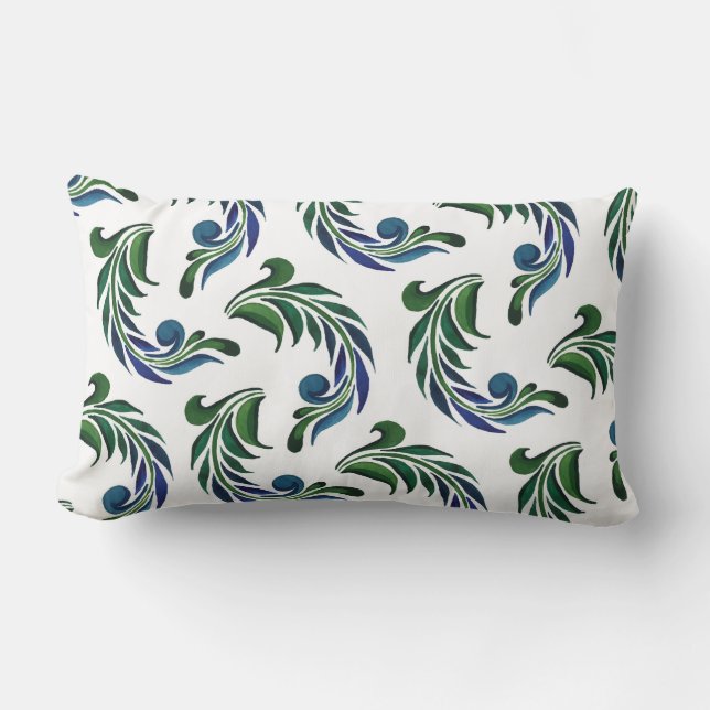 Accent Throw Pillow-Peacock Feathers Lumbar Cushion (Front)