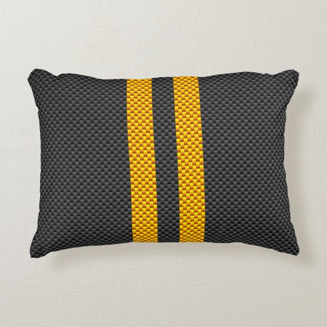 Accent Yellow Racing Stripes Carbon Fibre Style Decorative Cushion (Front)