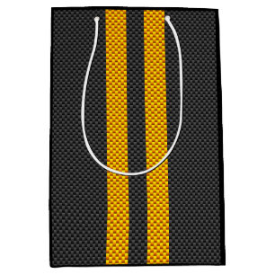 Accent Yellow Racing Stripes Carbon Fibre Style Medium Gift Bag