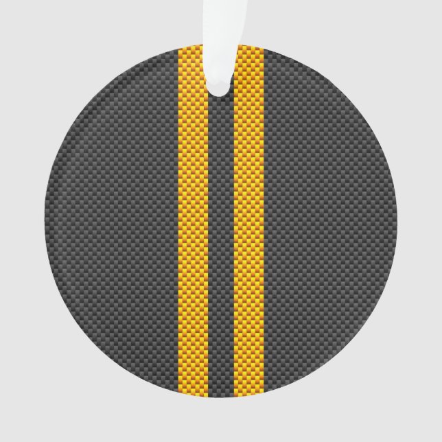Accent Yellow Racing Stripes Carbon Fibre Style Ornament (Front)