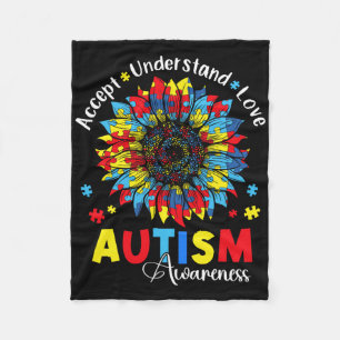 Accepnt Understand Love Autism Awareness Sunflower Fleece Blanket