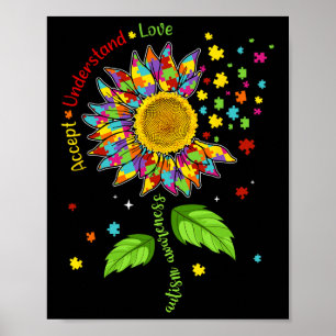 Accepnt Understand Love Autism Awareness Sunflower Poster
