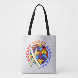 Accept Adapt Advocate-Autism Awareness World Ribbo Tote Bag