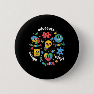 Accept Adapt Advocate Inclusion Autism Awareness M 6 Cm Round Badge