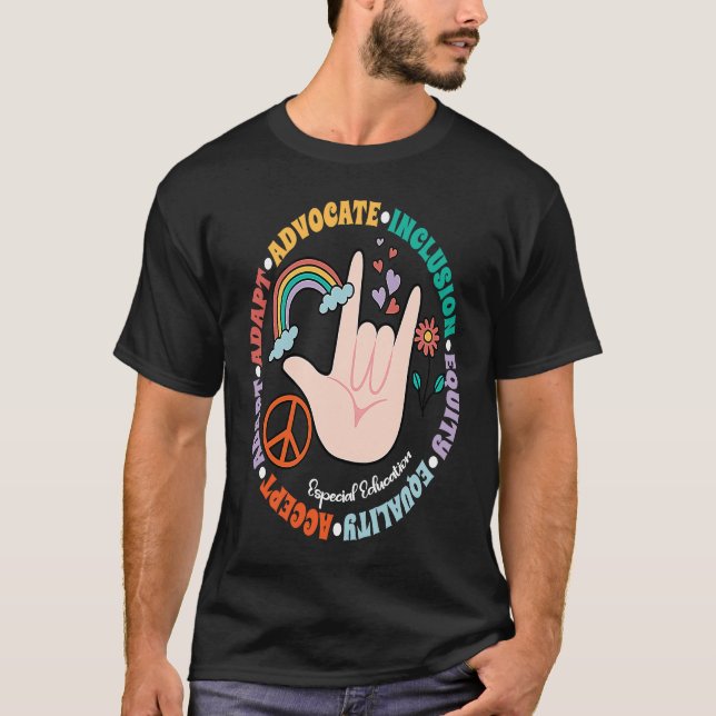 Accept Adapt Advocate Inclusion Equity Equality T-Shirt (Front)