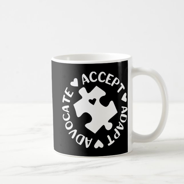 Accept Adapt Advocate Puzzle Piece Autism Awarenes Coffee Mug (Right)