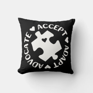 Accept Adapt Advocate Puzzle Piece Autism Awarenes Cushion