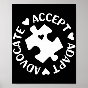 Accept Adapt Advocate Puzzle Piece Autism Awarenes Poster