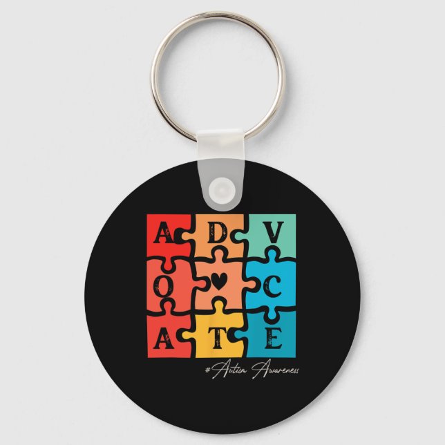 Accept Adapt Advocate Puzzle Piece Retro Autism Aw Key Ring (Front)