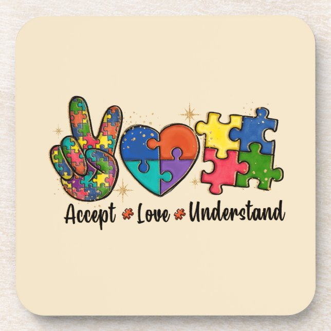 Accept Love Understand - Autism Awareness Heart Coaster (Front)