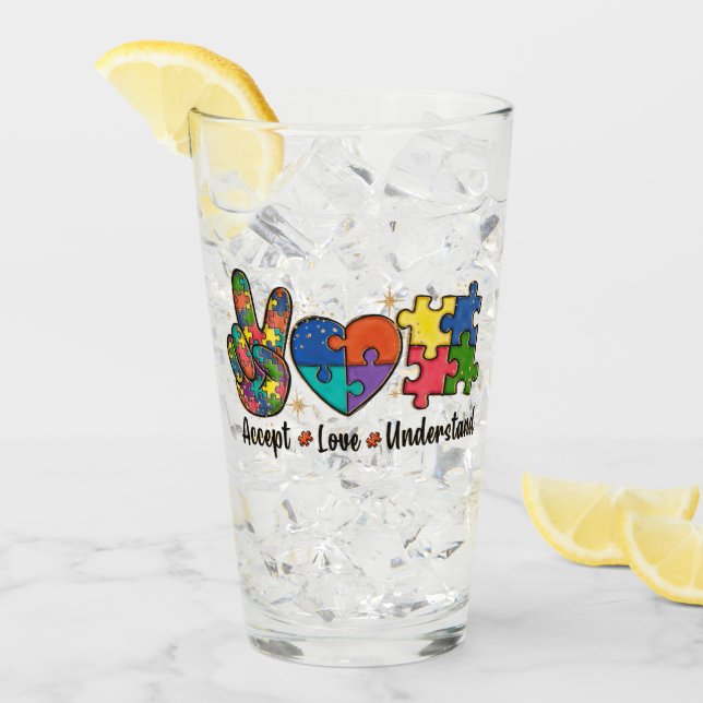 Accept Love Understand - Autism Awareness Heart Glass (Front Ice)