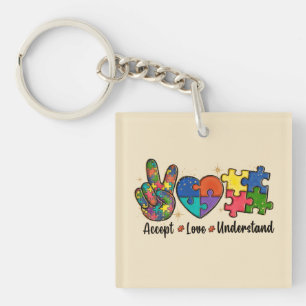 Accept Love Understand - Autism Awareness Heart Key Ring
