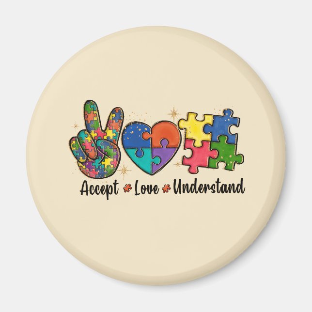 Accept Love Understand - Autism Awareness Heart Magnet (Front)