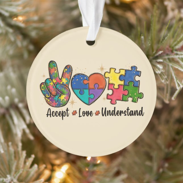Accept Love Understand - Autism Awareness Heart Ornament (Tree)