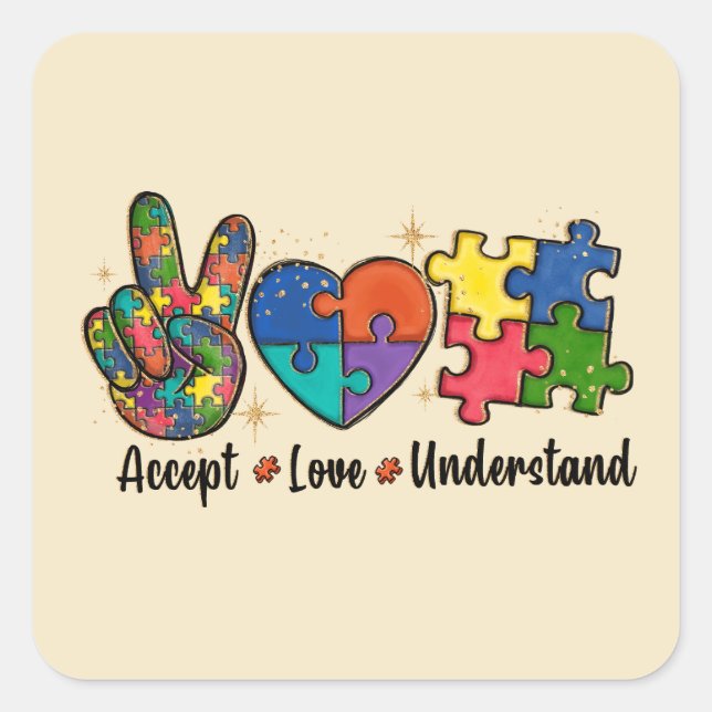 Accept Love Understand - Autism Awareness Heart Square Sticker (Front)
