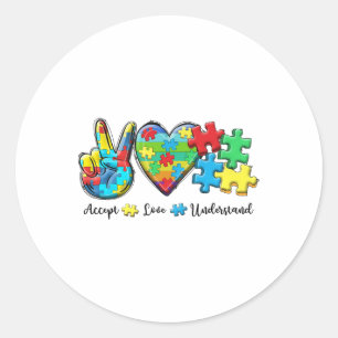 Accept Love Understand Autism Awareness Men Women  Classic Round Sticker