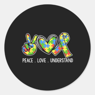 Accept Love Understand Autism Awareness Peace Love Classic Round Sticker
