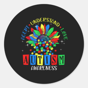 Accept Love Understand Autism Awareness Peace Love Classic Round Sticker