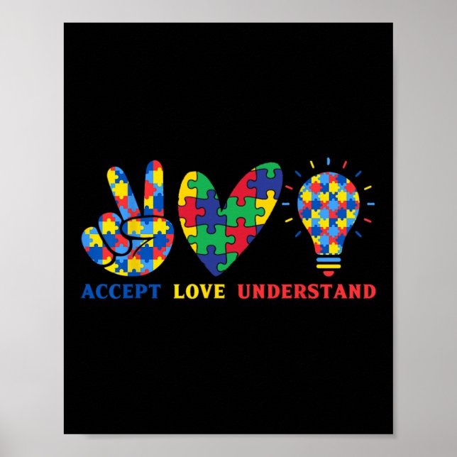 Accept Love Understand Colourful Puzzle Piece Awar Poster (Front)