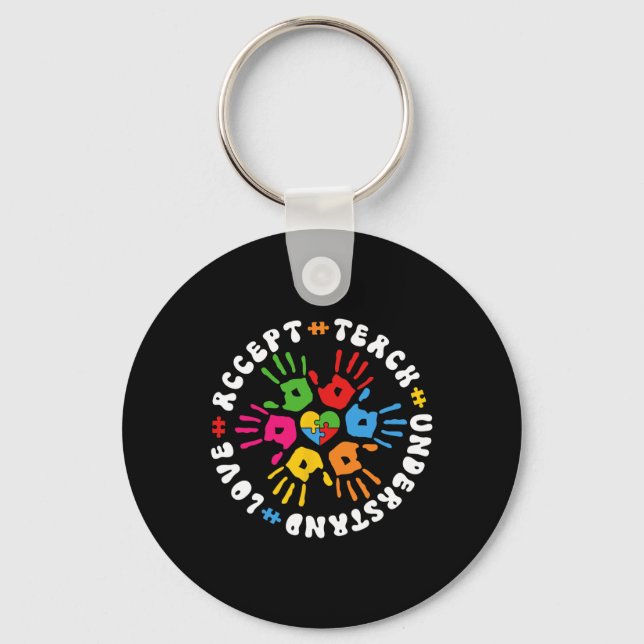 Accept Teach Understand Love April Autism Awarenes Key Ring (Front)