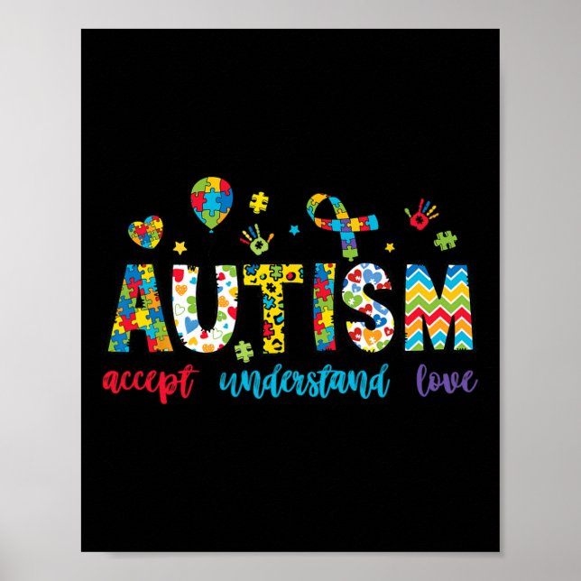 Accept Understand Autism Awareness Support For Kid Poster (Front)