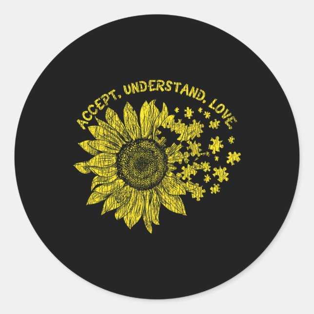 Accept Understand Autistic Kids Support Autism Awa Classic Round Sticker (Front)