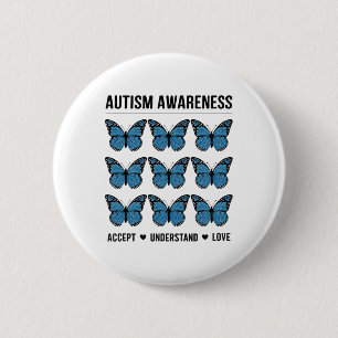 Accept Understand Love Autism Awareness Butterfly 6 Cm Round Badge