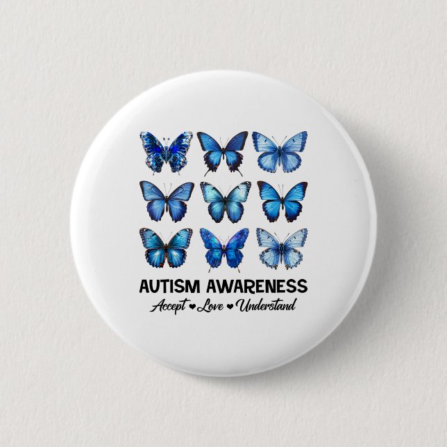 Accept Understand Love Autism Awareness Butterfly  6 Cm Round Badge (Front)