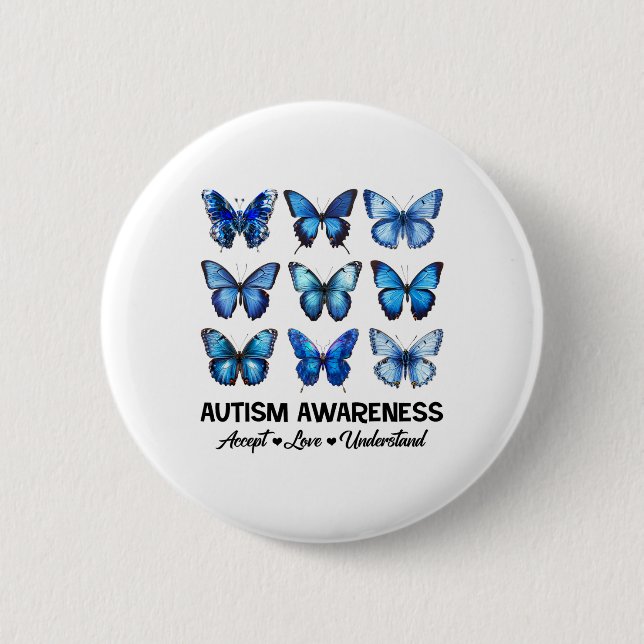 Accept Understand Love Autism Awareness Butterfly  6 Cm Round Badge (Front)
