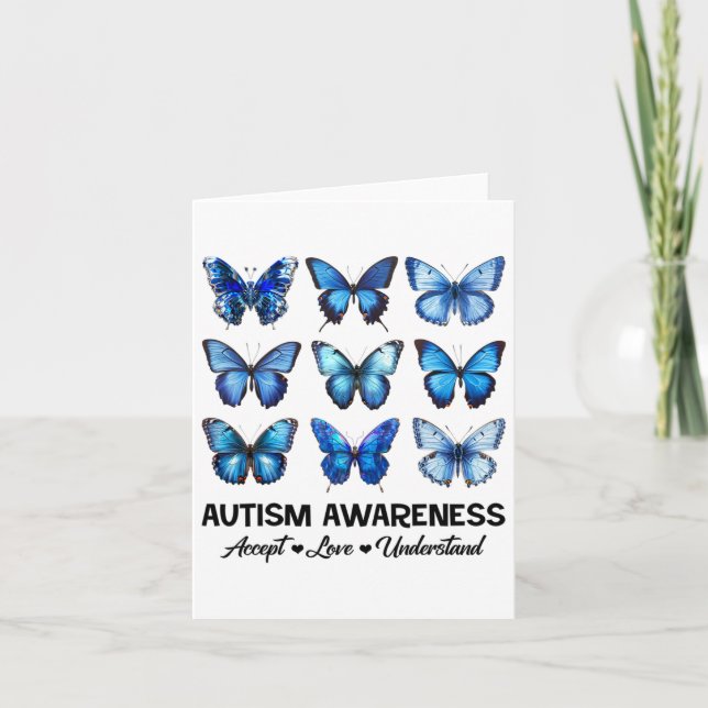 Accept Understand Love Autism Awareness Butterfly  Card (Front)