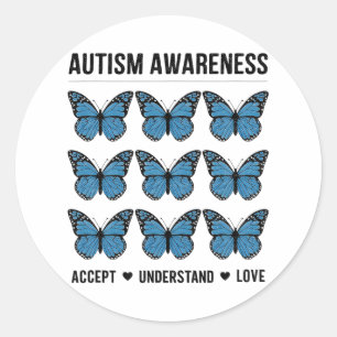 Accept Understand Love Autism Awareness Butterfly Classic Round Sticker