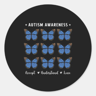 Accept Understand Love Autism Awareness Butterfly  Classic Round Sticker