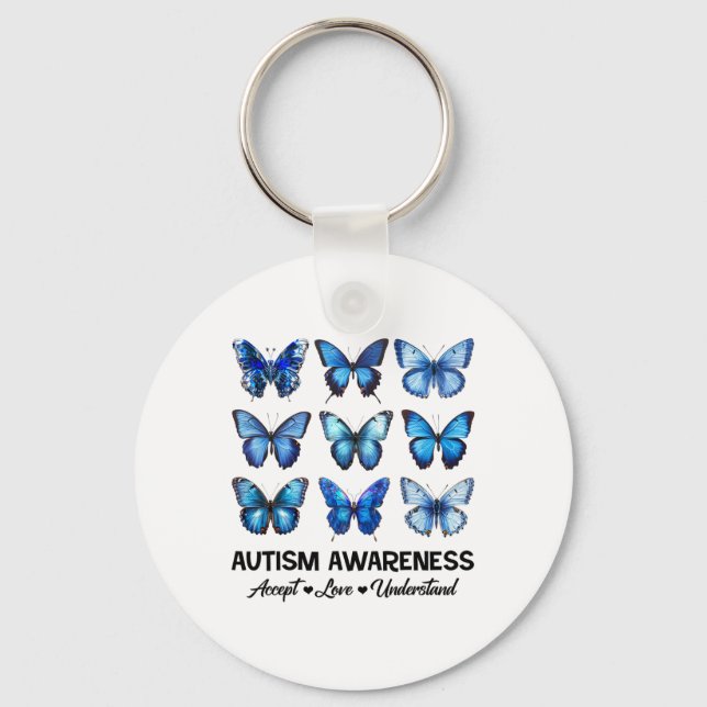 Accept Understand Love Autism Awareness Butterfly  Key Ring (Front)