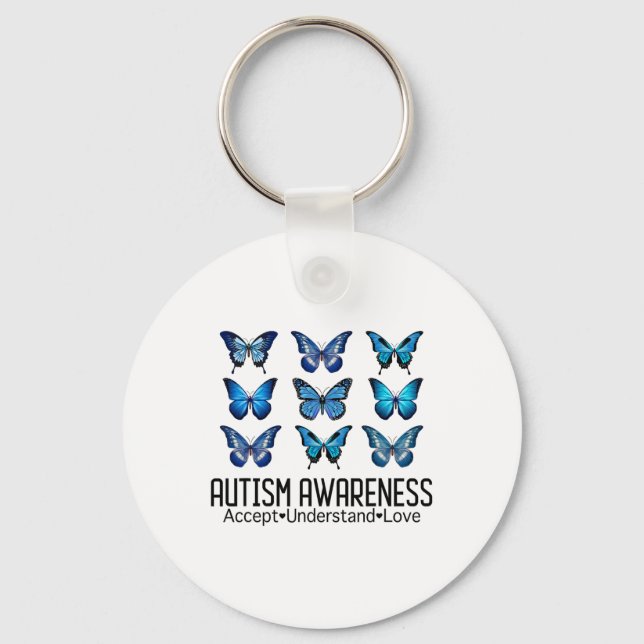 Accept Understand Love Autism Awareness Butterfly  Key Ring (Front)