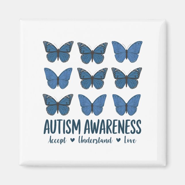Accept Understand Love Autism Awareness Butterfly  Magnet (Front)