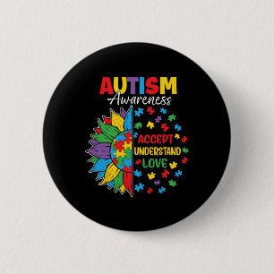 Accept Understand Love Autism Awareness Flower Gif 6 Cm Round Badge