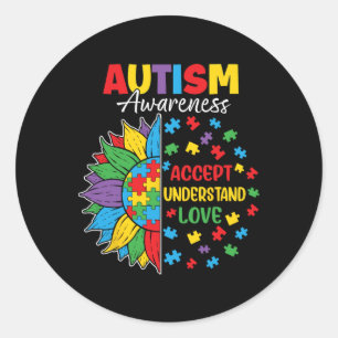 Accept Understand Love Autism Awareness Flower Gif Classic Round Sticker