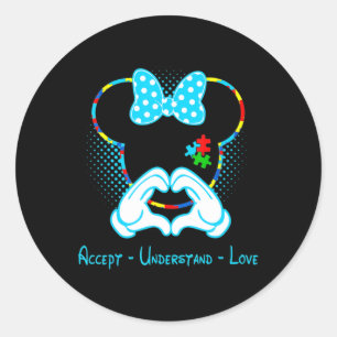 Accept Understand Love Autism Awareness - Mouse Au Classic Round Sticker