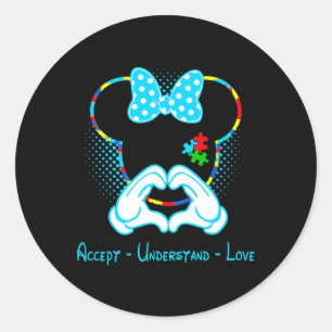 Accept Understand Love Autism Awareness - Mouse Au Classic Round Sticker