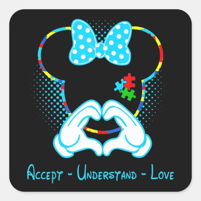 Accept Understand Love Autism Awareness - Mouse Au Square Sticker (Front)