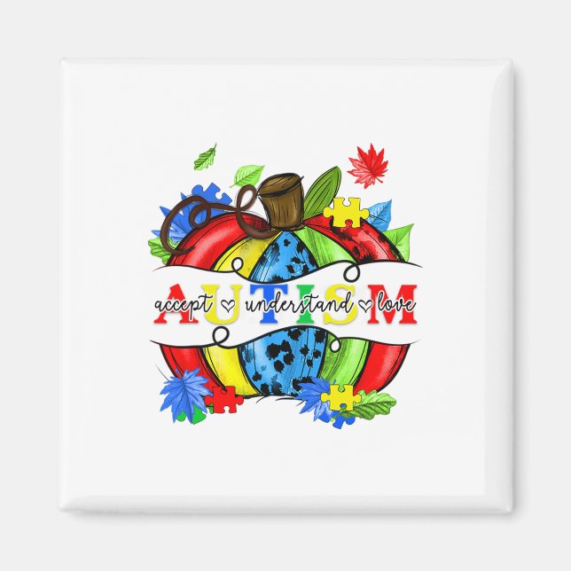 Accept Understand Love Autism Awareness Pumpkin Fa Magnet (Front)