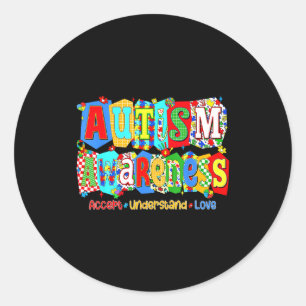 Accept understand love autism awareness puzzle men classic round sticker