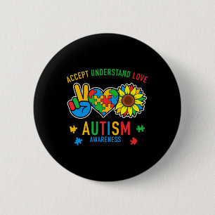 Accept Understand Love Autism Awareness Sunflower 6 Cm Round Badge