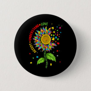 Accept Understand Love Autism Awareness Sunflower 6 Cm Round Badge