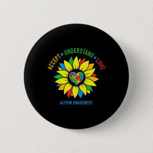 Accept Understand Love Autism Awareness Sunflower 6 Cm Round Badge