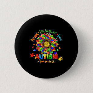 Accept understand love autism awareness sunflower 6 cm round badge