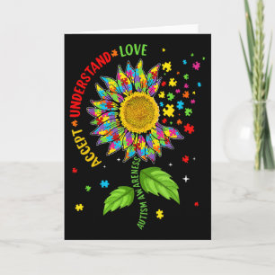 Accept Understand Love Autism Awareness Sunflower Card
