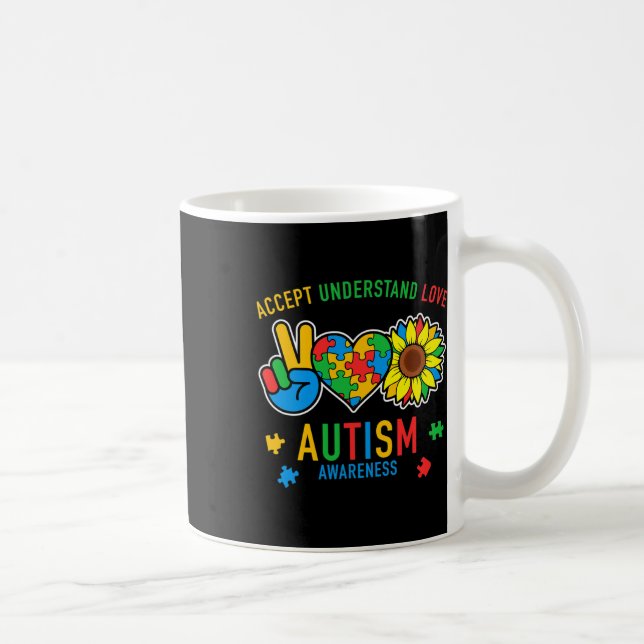 Accept Understand Love Autism Awareness Sunflower  Coffee Mug (Right)