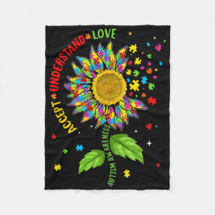 Accept Understand Love Autism Awareness Sunflower Fleece Blanket